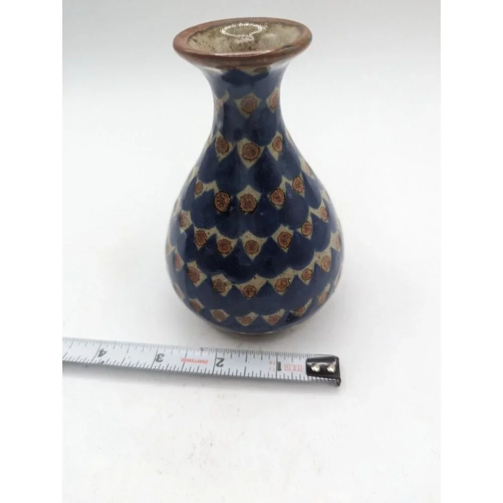 Vintage Cocotzin Mex Signed Mexican Pottery Blue Bud Vase 5